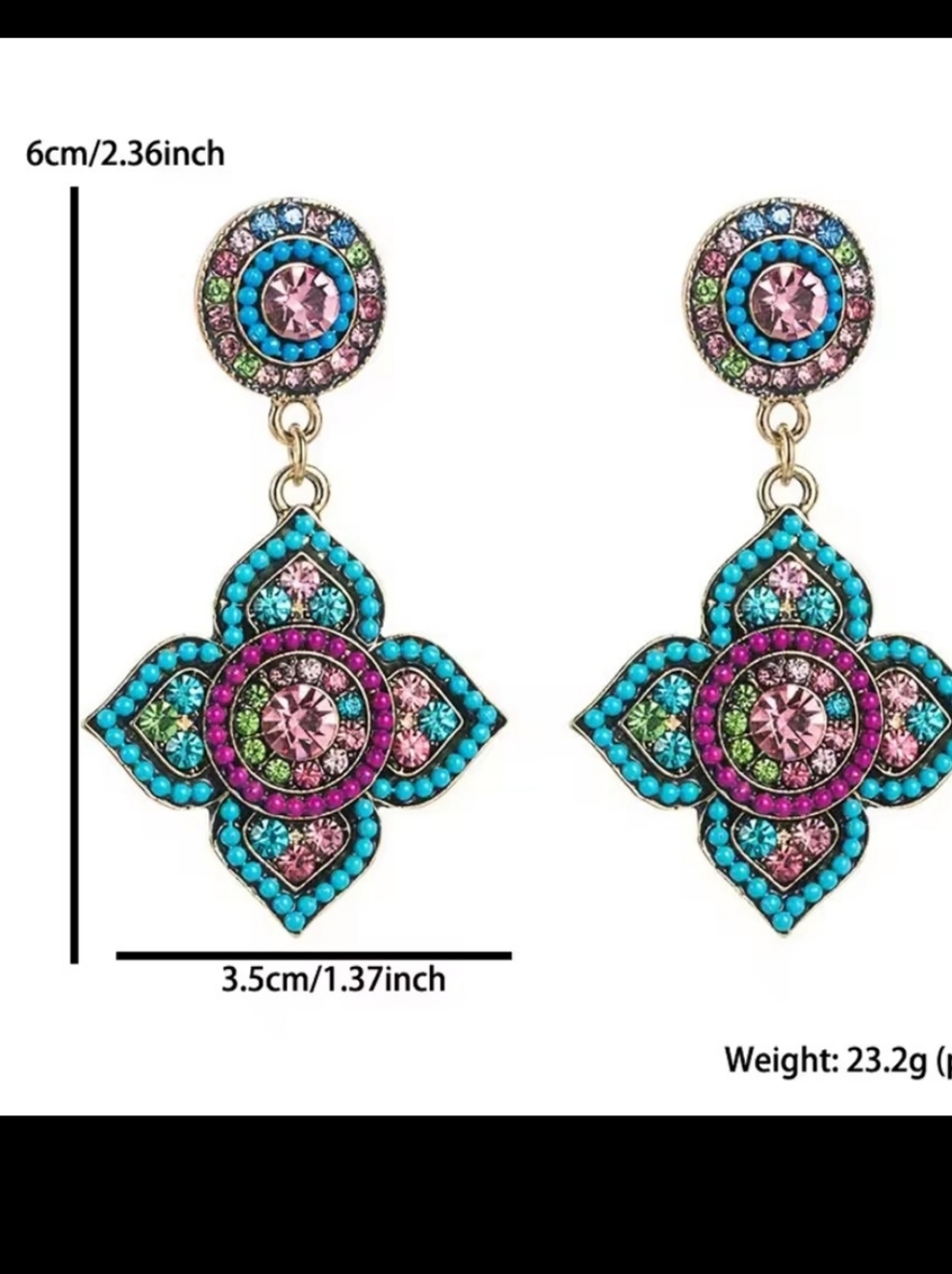 Floral Colored Rhinestone Bohemian Vintage Style Earrings - Picture 2 of 3